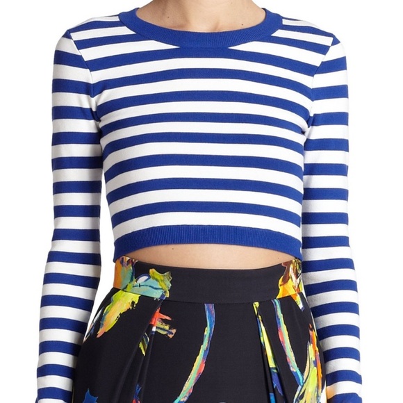 Milly Cropped Striped Sweater, Blue and White, size M - Picture 1 of 7